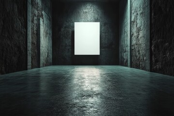 Poster - In a dark room, a blank exhibition stage with clean white panels is perfect for branding, product displays, or creative presentations