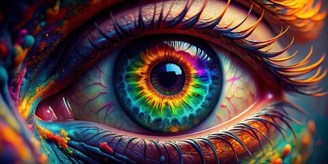 Poster - Extreme Close-up Multicolored AI Biometric Eye - Advanced Iris Recognition Technology
