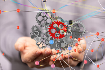 Poster - gear system data. Connecting lines and dots.Big data visualization  - 3d