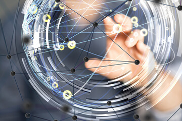 Poster - Global network. Blockchain. 3D illustration. Neural networks and artificial intelligence. Abstract