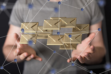 Poster -  email icon concept in hand background