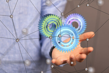 Poster - gear system data. Connecting lines and dots.Big data visualization