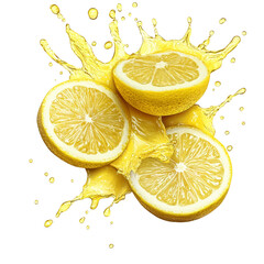 Aufkleber - Three lemon slices are shown with a splash of bright yellow juice creating a dynamic and refreshing image.