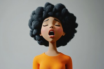 Sticker - Cartoon Woman with Afro Singing Open Mouth