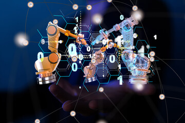 Poster - Neural network 3D illustration. Big data and cybersecurity