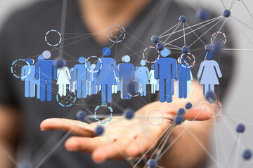 Poster - Global network. Blockchain. 3D illustration. Neural networks and artificial intelligence. Abstract  3d