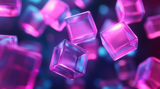 Floating Glowing Cubes in Neon Pink and Blue