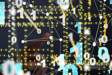 Fototapete - Global network. Blockchain. 3D illustration. Neural networks and artificial intelligence. Abstract  - 3d