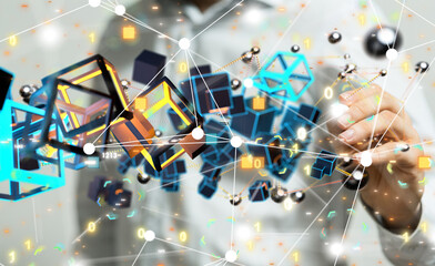 Fototapete - Neural network 3D illustration. Big data and cybersecurity - 3d