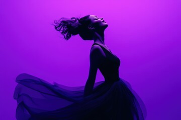 Poster - Woman in flowing black dress against purple background