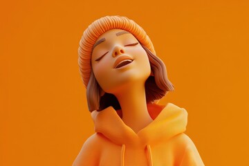 Poster - A happy cartoon girl wearing an orange hoodie and hat