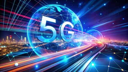 Poster - Futuristic 5G Network: High-Speed Internet Connectivity & Digital Business Technology Concept