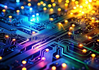 Poster - Futuristic Circuit Board Background: Bokeh Effect, Digital Technology, Electrical Circuitry, Sci-Fi Tech