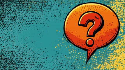 Wall Mural - A question mark is prominently featured inside a comic book style speech bubble against a textured background
