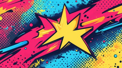 Wall Mural - Vivid comic book pop art pattern featuring dynamic explosions, bright lightning, and energetic beams showcasing a vibrant color palette in a playful design