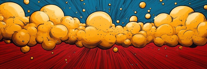 Wall Mural - Dynamic comic book pop art pattern featuring vibrant lightning, explosive bursts, and colorful bubbles set against a bold blue background