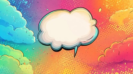 Wall Mural - Vibrant comic book style speech bubble on a colorful pop art background showcasing dynamic colors and playful design elements ideal for creative projects or presentations