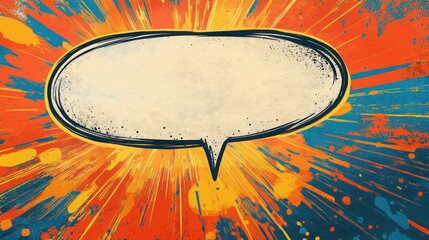 Wall Mural - Vibrant comic book style speech bubble on a colorful pop art background showcasing dynamic colors and playful design elements ideal for creative projects or presentations