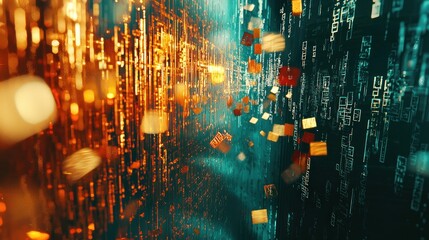 Abstract data stream flowing, digital code background, futuristic technology