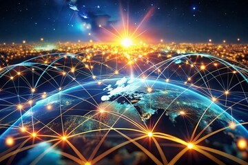 Poster - Global Data Network: Illuminated Connections & Data Flow Visualization