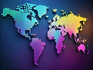 Poster - Global Dot Grid World Map: Clean 3D Rendered Design for Business & Education