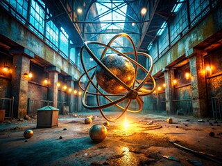 Poster - Glowing Atomic Structure in Abandoned Urban Building - Stock Photo