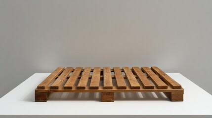 Wall Mural - Single wooden pallet with evenly spaced slats, displayed on a plain white surface