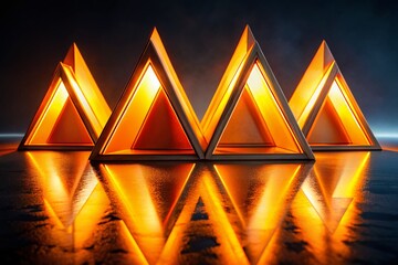 Poster - Glowing Orange Triangles on Reflective Black Surface - Abstract Architectural Photography