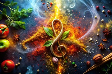 Poster - Glowing Treble Clef on Abstract Particle Background - Culinary Food Photography