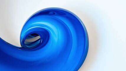 Fototapete - An abstract glossy blue swirl forms a dynamic shape on a clean white surface, showcasing smooth curves and vibrant color. The artwork combines contemporary design with a modern aesthetic.
