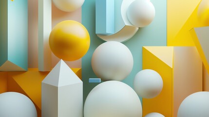 Poster - Abstract 3D rendering of geometric shapes in a pastel color palette.