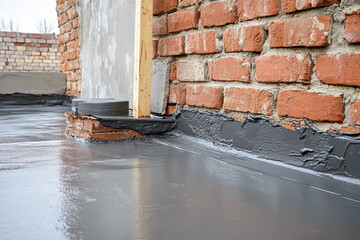 Poster - Construction progress on waterproofing a brick structure