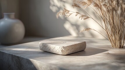 Wall Mural - Minimalist business logo mockup on a stone surface, elegant design, soft shadows 