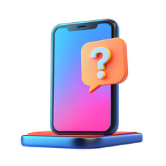 Poster - Smartphone mobile screen and speech bubble with question mark sign. 3d cartoon style illustration