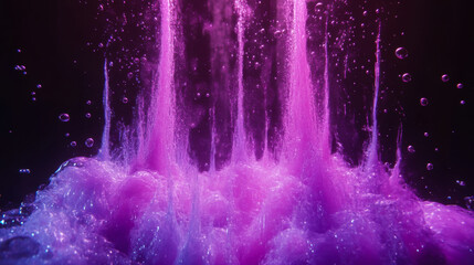Poster - vibrant purple water splash captured in dynamic motion against a dark backdrop