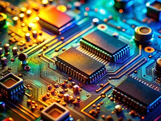 Poster - High-Detail Macro Shot of a Complex Printed Circuit Board