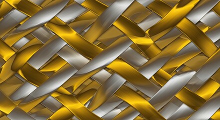 Poster - Intertwined Gold and Silver: A captivating abstract pattern of gold and silver metallic ribbons intricately intertwined, creating a visually stunning, modern, and luxurious backdrop.  
