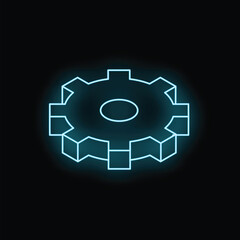 Poster - Blue neon gear glowing on a dark background representing innovation and technology