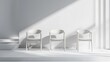 © Fenny - Three white chairs in minimalist room, sunlit