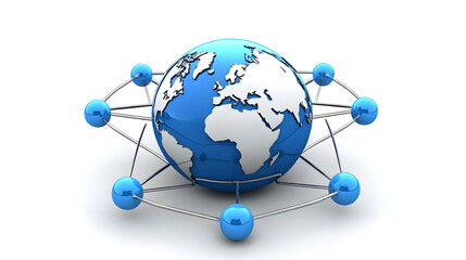 Poster - Global Network Connection Blue Globe 3D Render Digital Technology Worldwide Internet Communication Business Network Graphic Design Element Illustration Abstract Sphere   