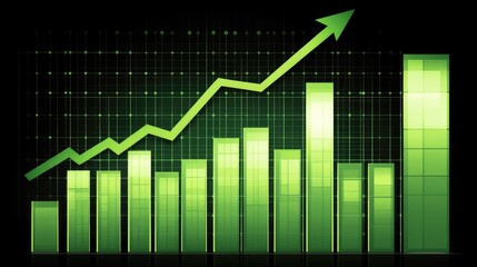 Poster - Abstract bar graph with a green arrow rising upward on a clean gradient background.