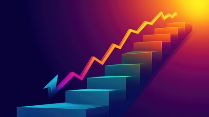 Aufkleber - Abstract geometric financial visuals with glowing upward trends on a dark gradient background.