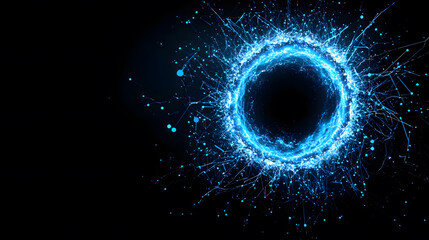 Poster - Glowing blue circular design with sparkles on a dark background