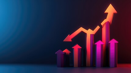 Poster - Abstract glowing D graph with upward arrows and futuristic visuals, symbolizing successful development.