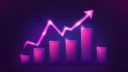 Poster - Abstract glowing icons of bar graphs and upward arrows on a sleek futuristic interface.