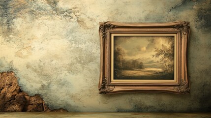 Poster - Antique Landscape Painting on Distressed Wall