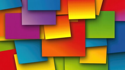 Poster - Abstract workspace with colorful sticky notes and a blank notebook arranged on a gradient background, leaving room for text.