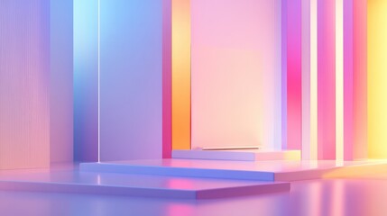 Poster - Abstract workspace with colorful sticky notes and a blank notebook arranged on a gradient background, leaving room for text.