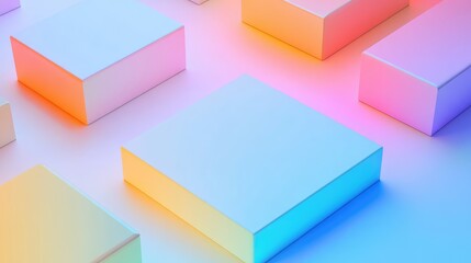 Poster - Abstract workspace with colorful sticky notes and a blank notebook arranged on a gradient background, leaving room for text.