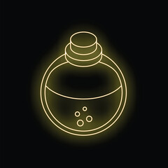 Poster - yellow neon sign of a potion bottle glowing on a black background